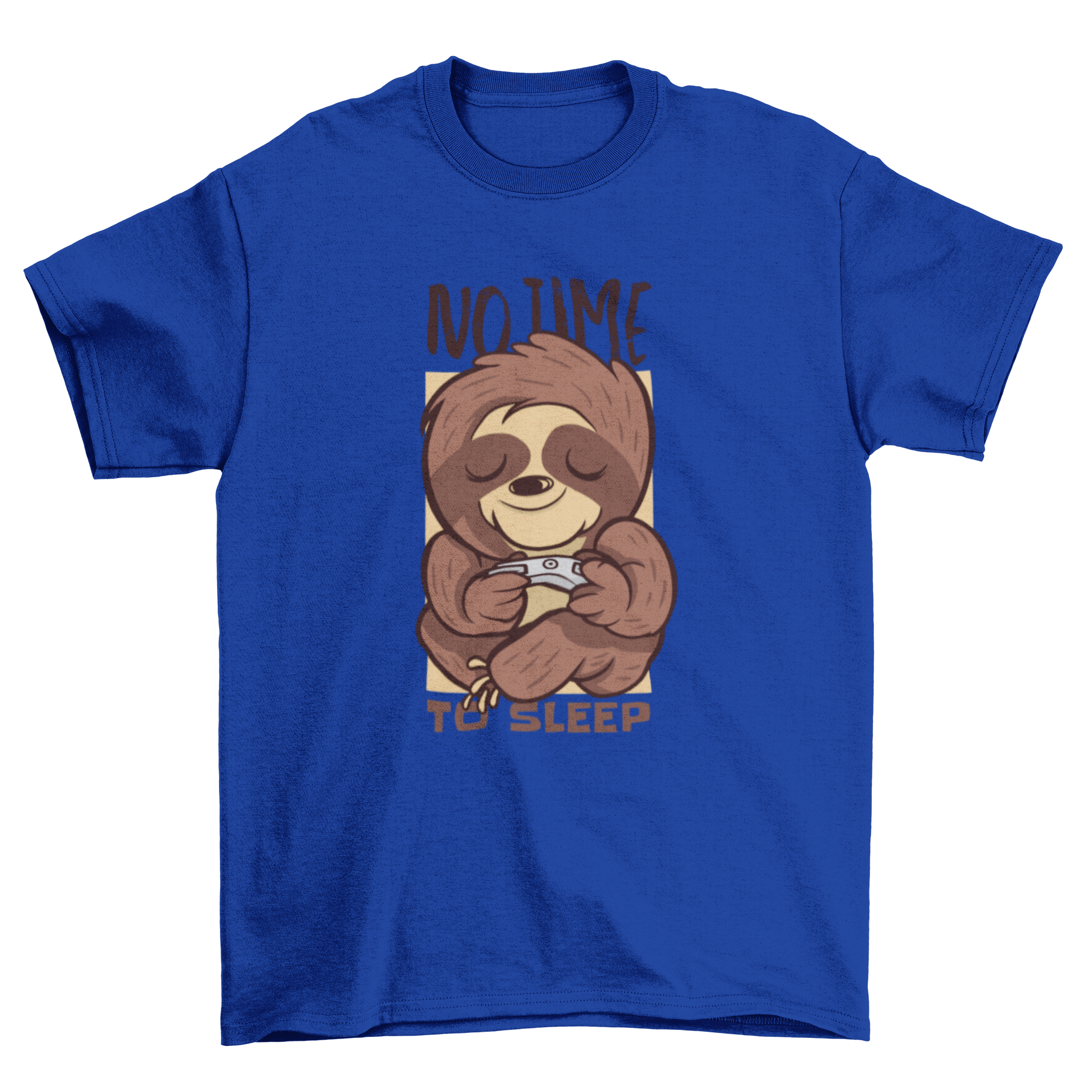 Gamer Sloth T-shirt design featuring a relaxed sloth playing video games with vibrant colors.