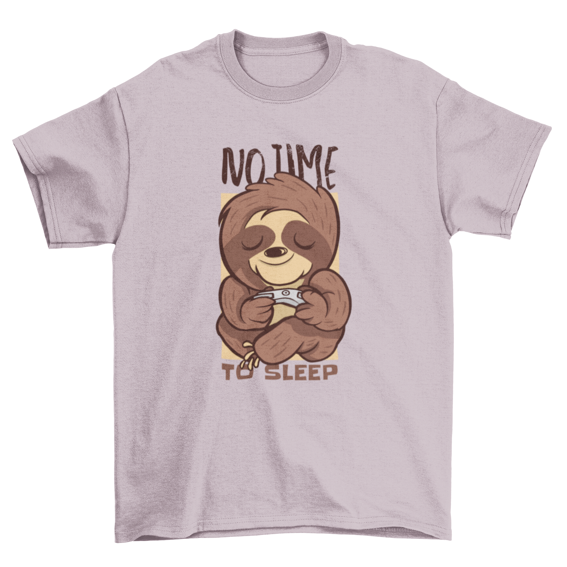 Gamer Sloth T-shirt design featuring a relaxed sloth playing video games with vibrant colors.