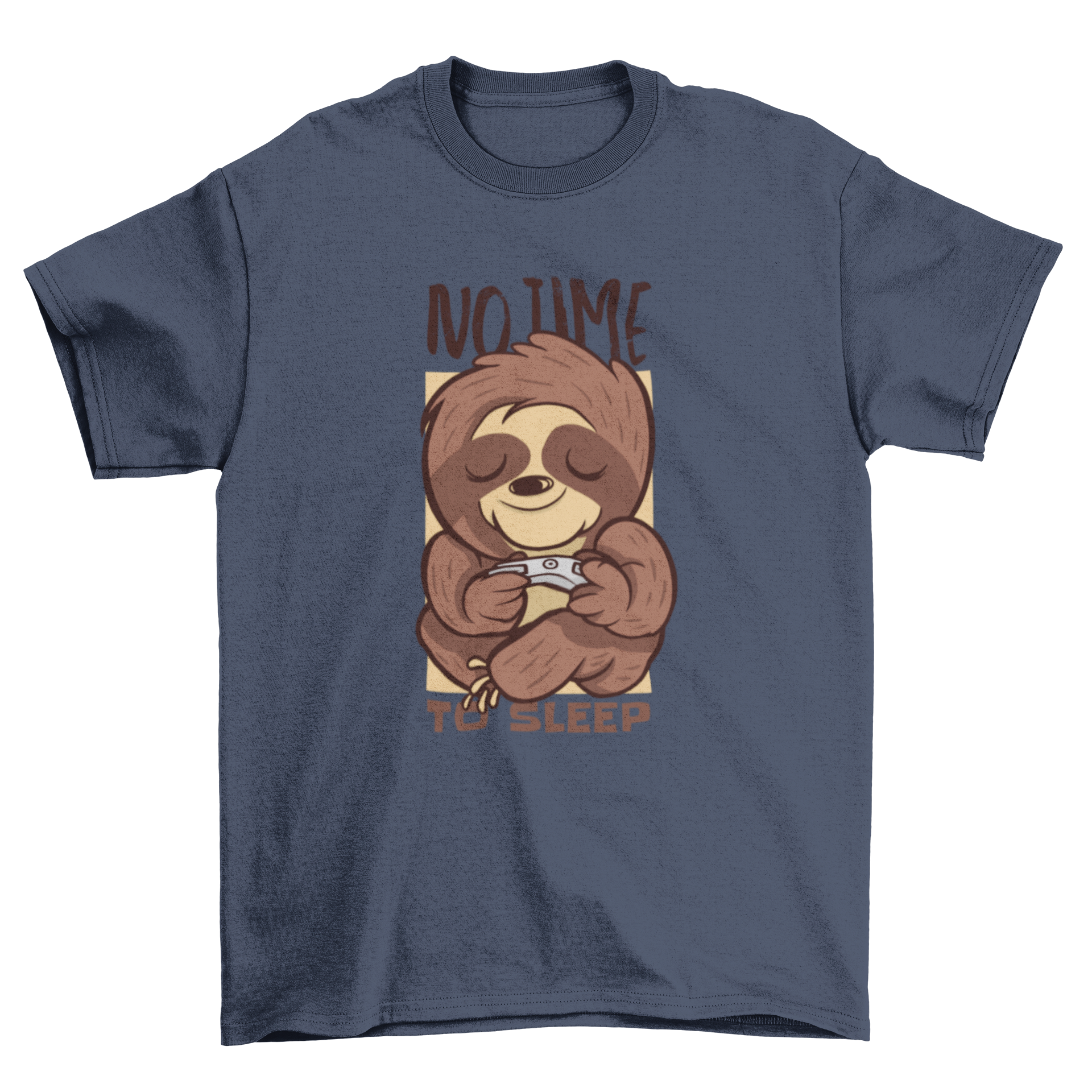 Gamer Sloth T-shirt design featuring a relaxed sloth playing video games with vibrant colors.