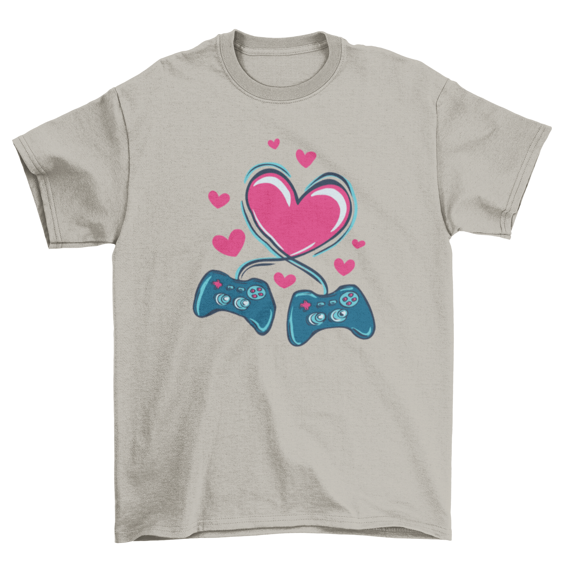 Gaming Love T-shirt featuring two joysticks and a heart design, perfect for gamers.