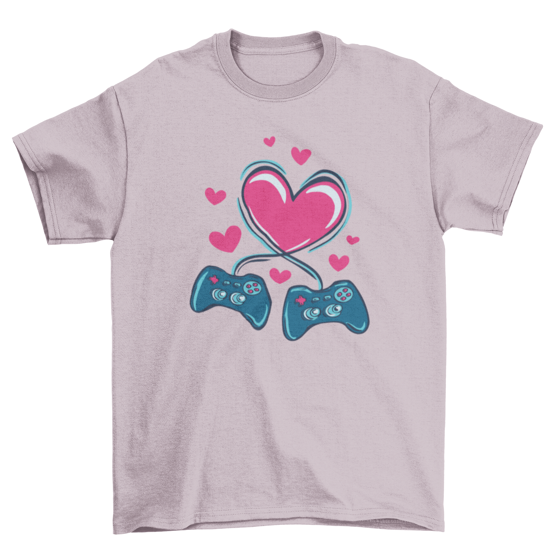 Gaming Love T-shirt featuring two joysticks and a heart design, perfect for gamers.