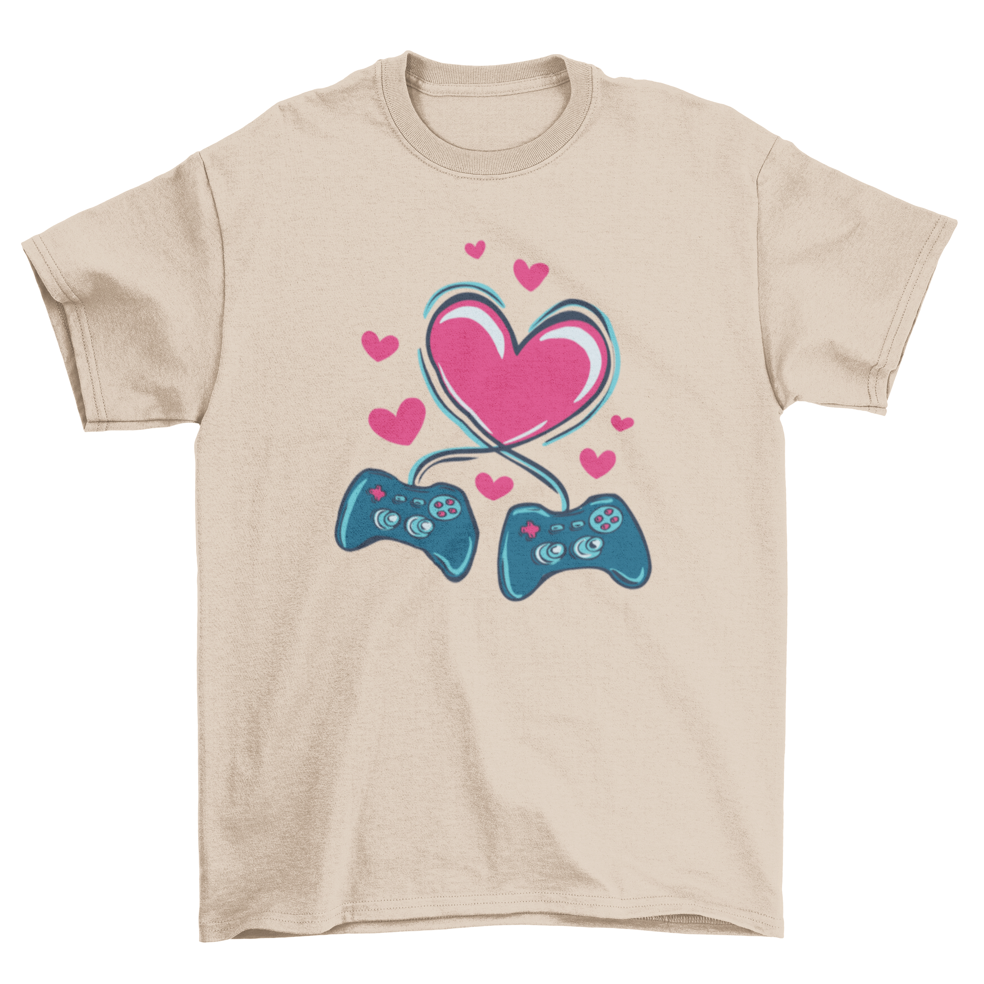 Gaming Love T-shirt featuring two joysticks and a heart design, perfect for gamers.