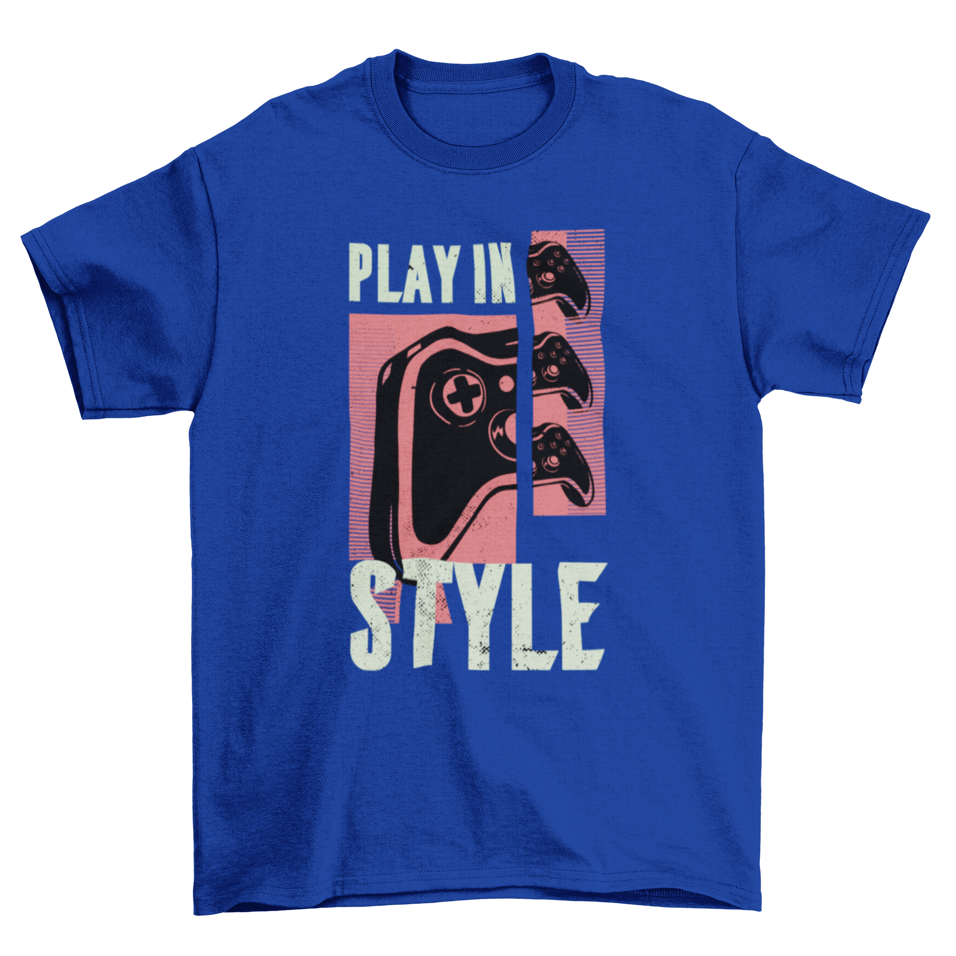 Gaming Quote T-shirt featuring the quote 'PLAY IN STYLE' and a gaming controller graphic.