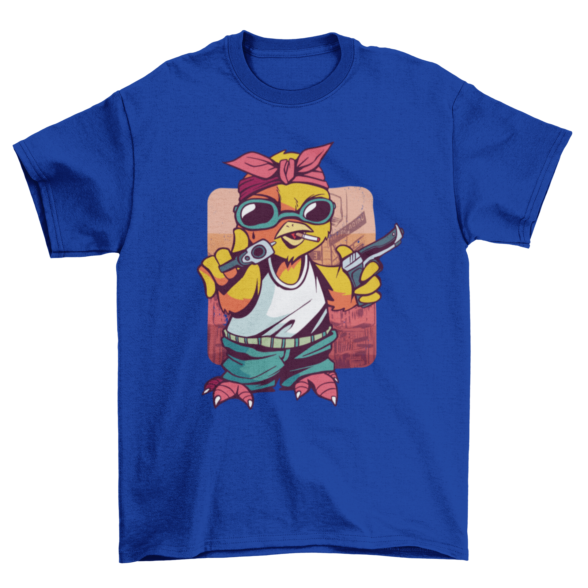 Gangster Chick T-Shirt featuring a stylish chick illustration holding guns, perfect for casual wear.