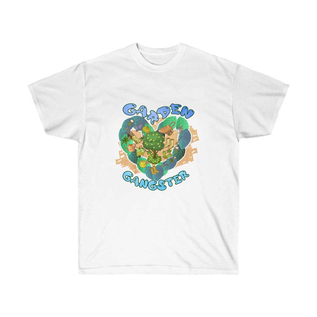 Garden Gangster Botanical T-Shirt made from 100% soft cotton, featuring a stylish design suitable for gardening enthusiasts.