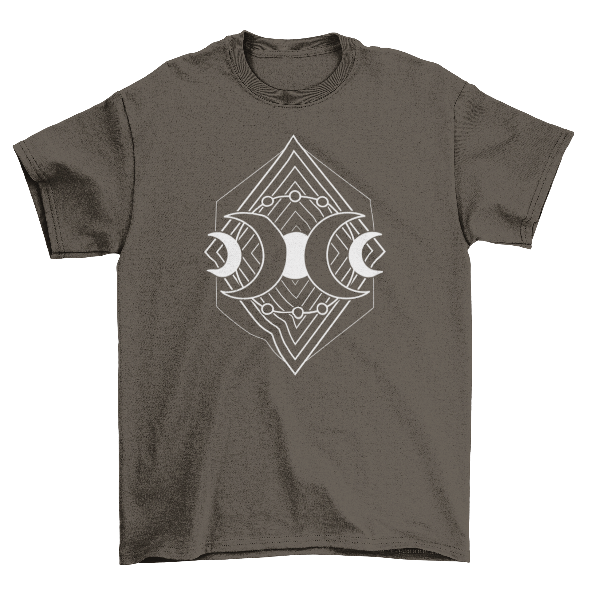 Geometric astronomy t-shirt featuring moon phases design on a stylish background.