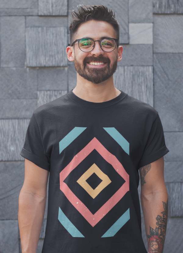 A stylish Geometric Design T-shirt featuring unique patterns and vibrant colors, made from soft ringspun cotton.