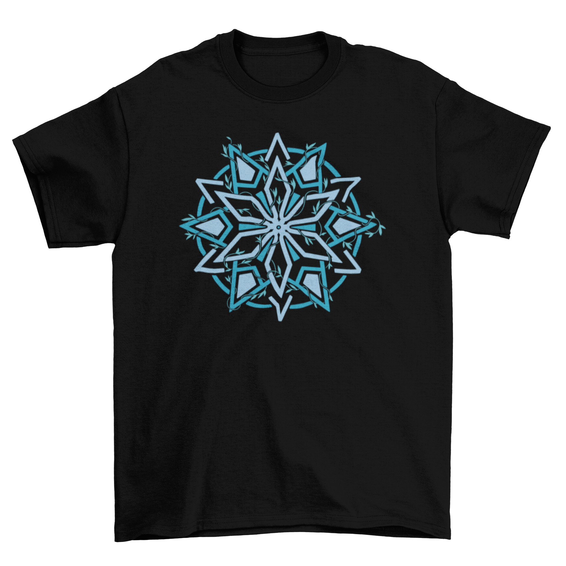 Geometric floral star t-shirt featuring a unique star design with leaves, perfect for casual wear.