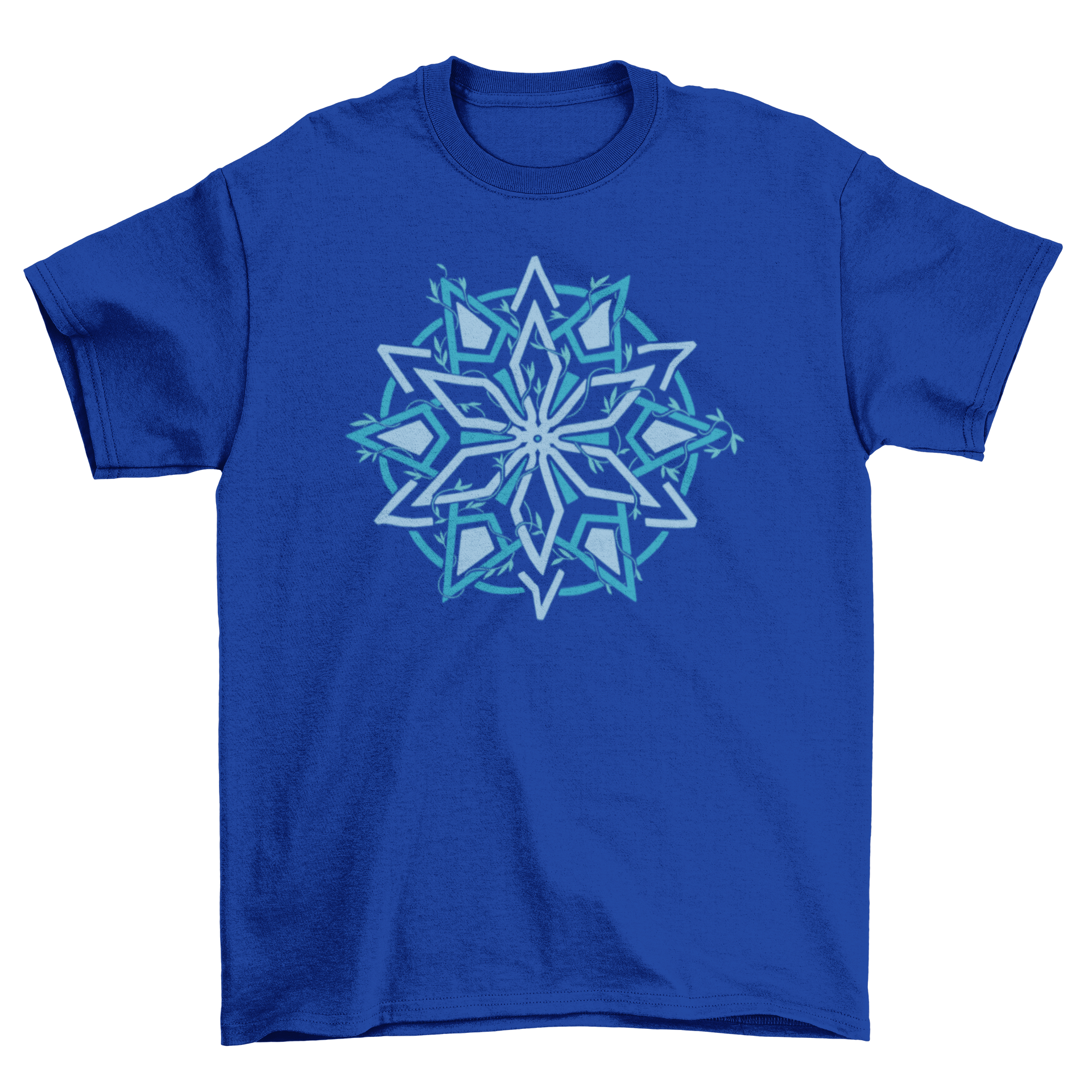 Geometric floral star t-shirt featuring a unique star design with leaves, perfect for casual wear.