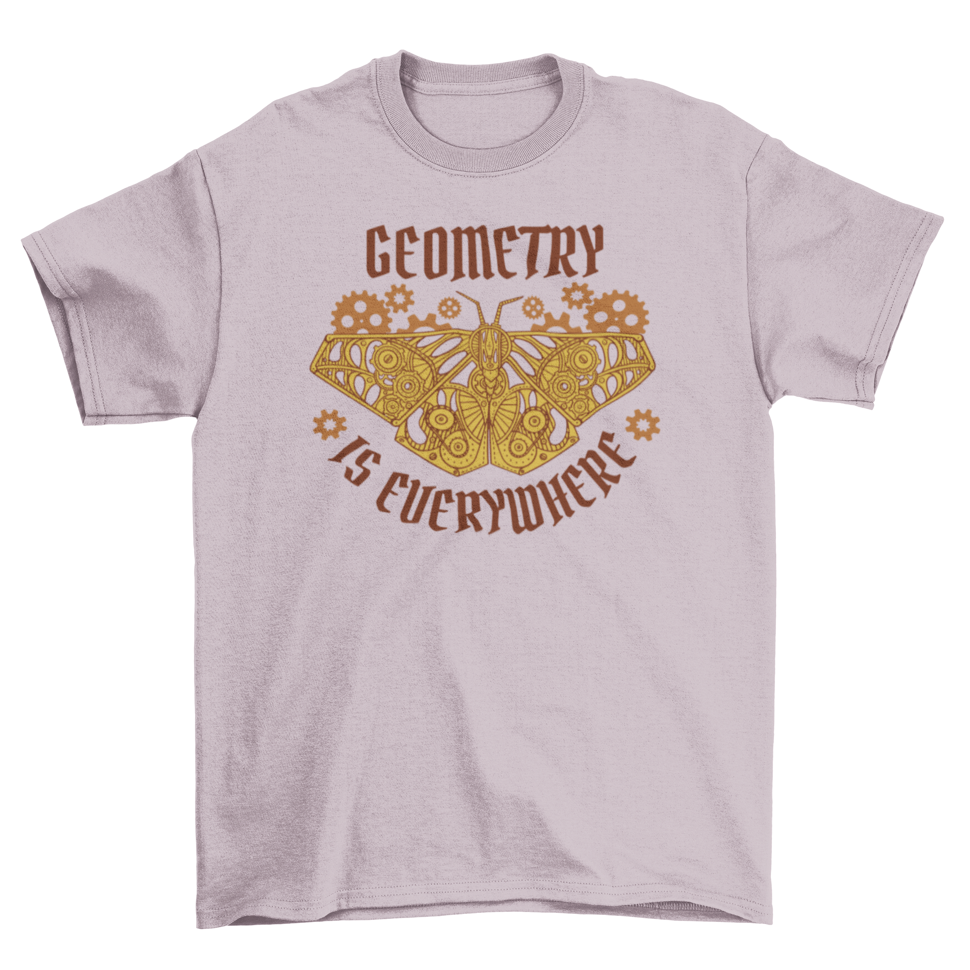 A stylish t-shirt featuring a fractal moth design and the quote 'Geometry is everywhere', perfect for math and art enthusiasts.