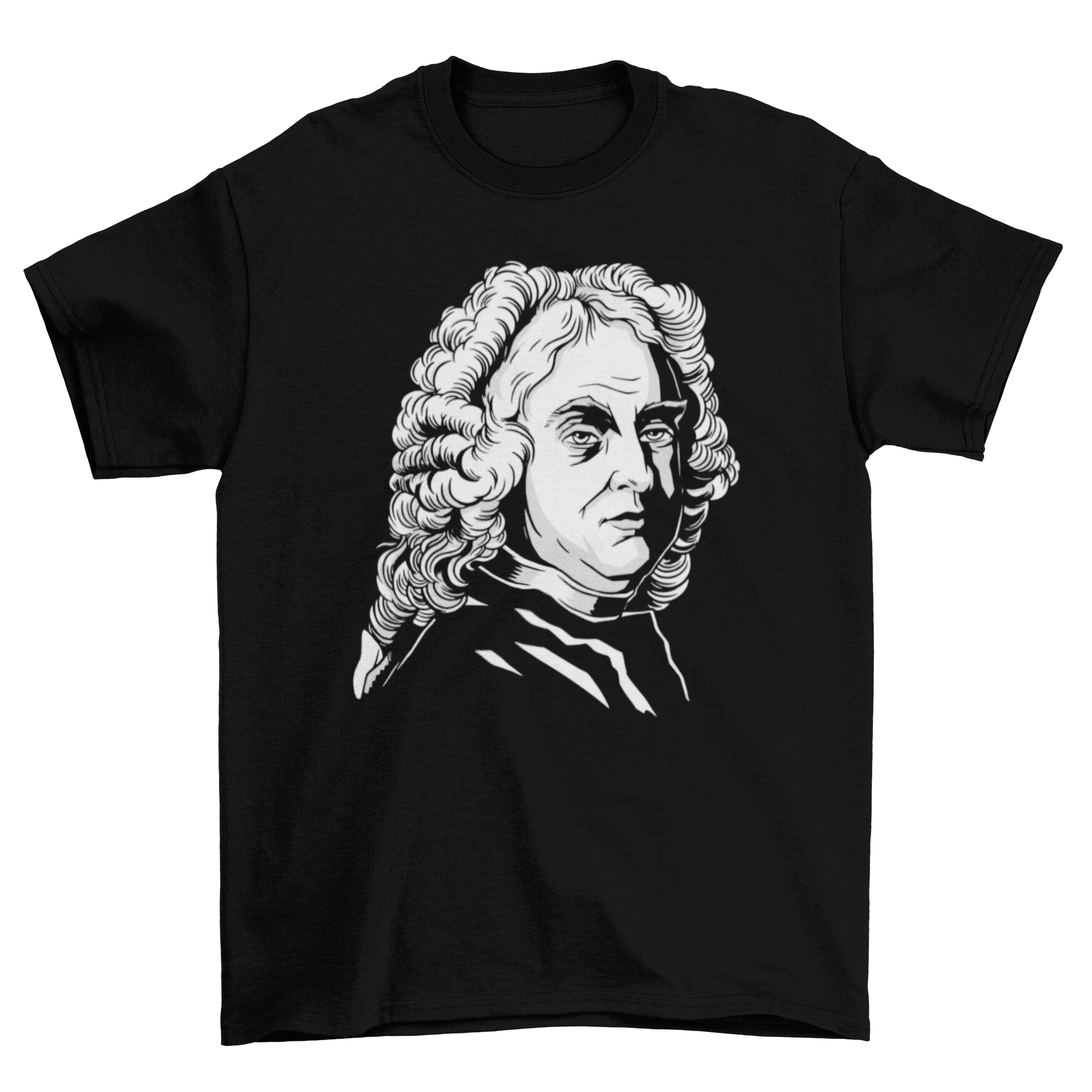 A stylish t-shirt featuring a detailed portrait of composer George Frederick Handel.