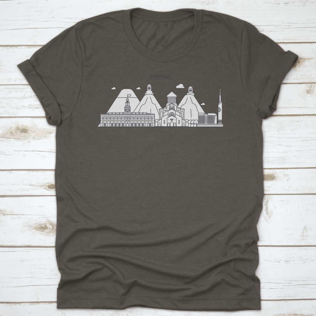 Georgia Architecture Line Skyline Illustration t-shirt showcasing a unique skyline design on a comfortable cotton fabric.