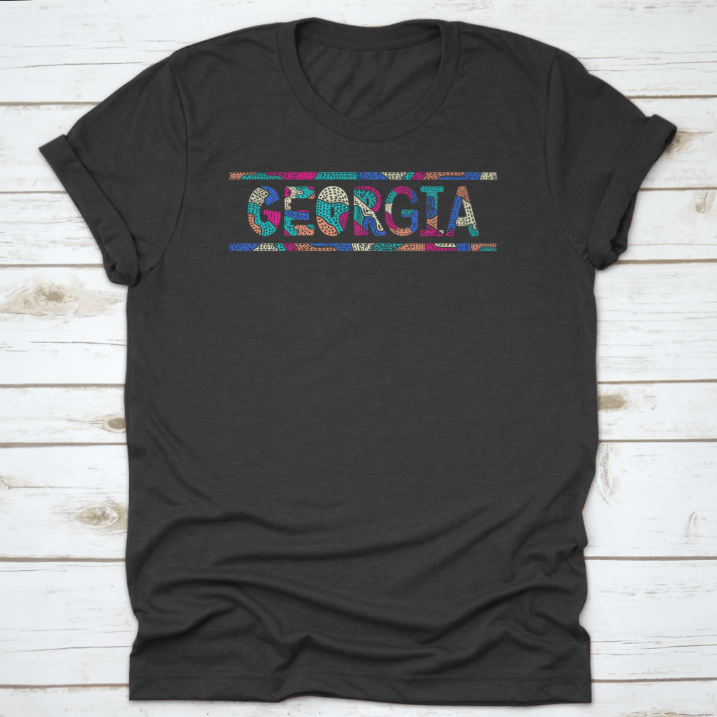 Georgia Multicolor Doodle Isolate Contrast Inscription tee featuring a playful design on a classic fit cotton shirt.