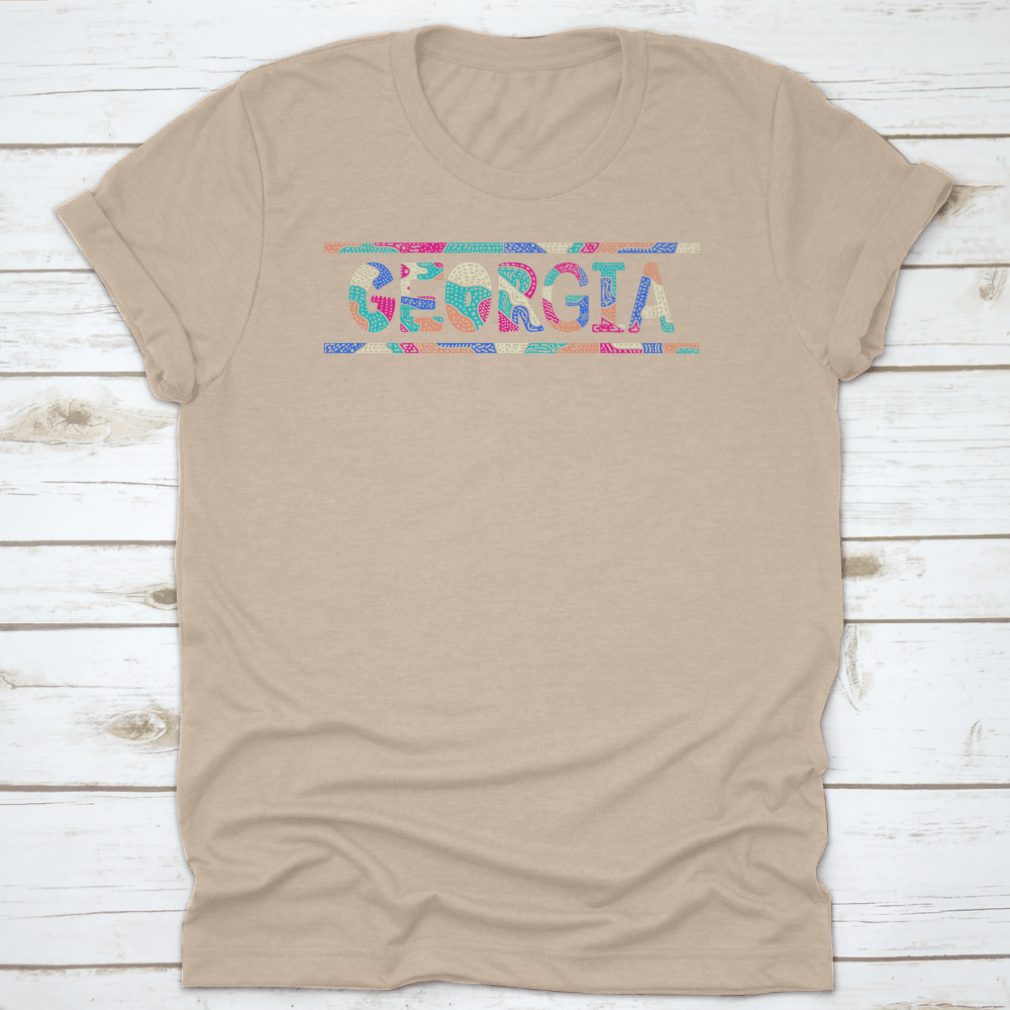 Georgia Multicolor Doodle Isolate Contrast Inscription tee featuring a playful design on a classic fit cotton shirt.