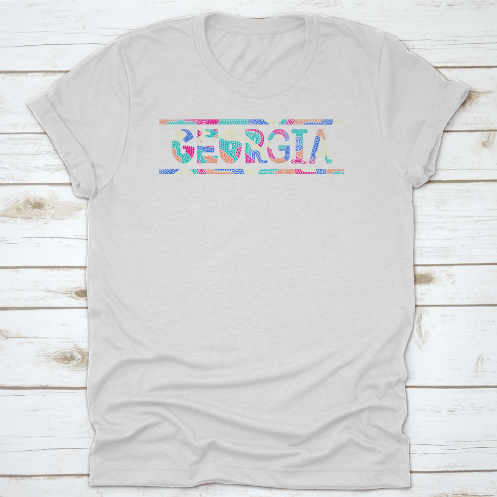 Georgia Multicolor Doodle Isolate Contrast Inscription tee featuring a playful design on a classic fit cotton shirt.