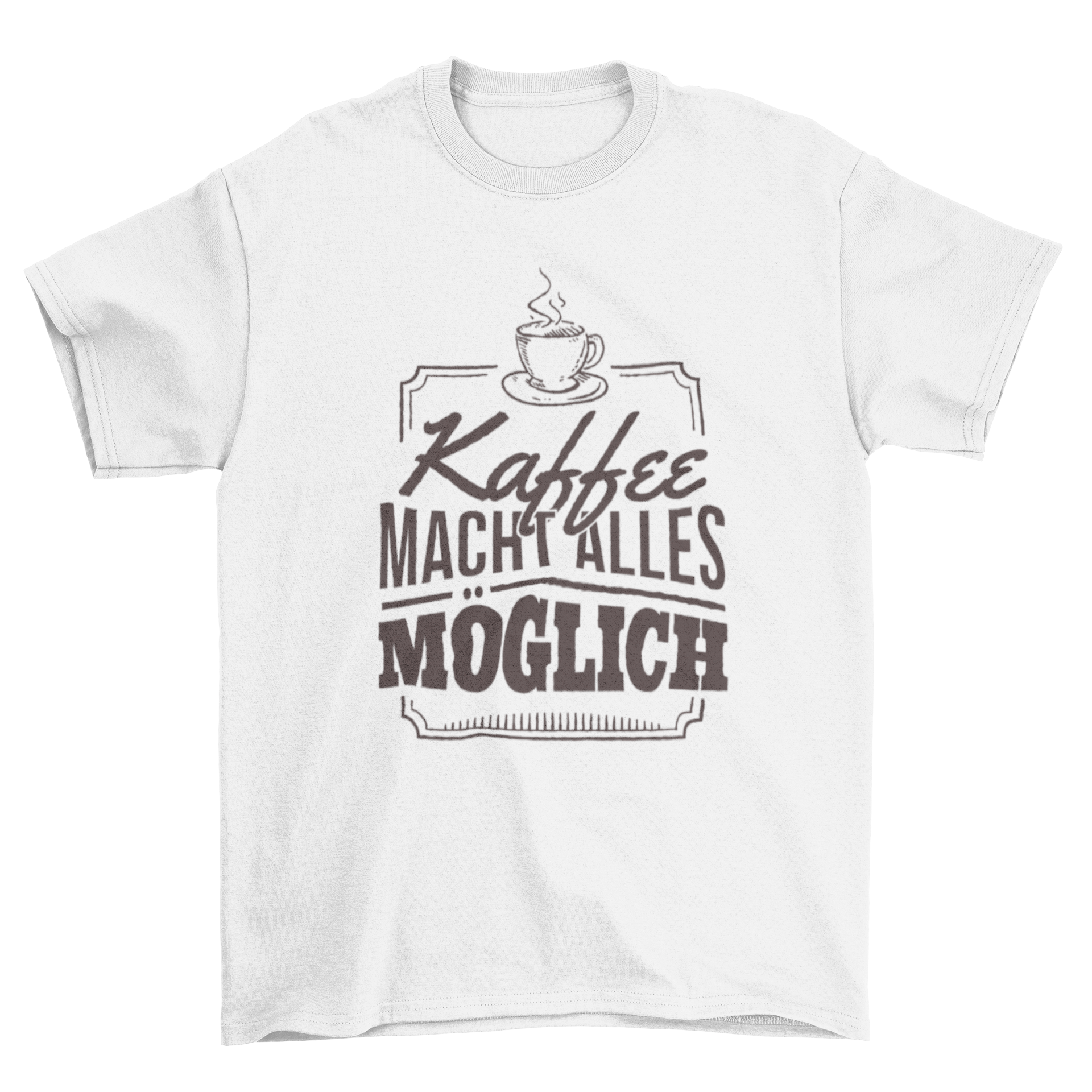 German Coffee T-shirt featuring 'Kaffee macht alles möglich' lettering and a coffee cup icon, perfect for coffee enthusiasts.