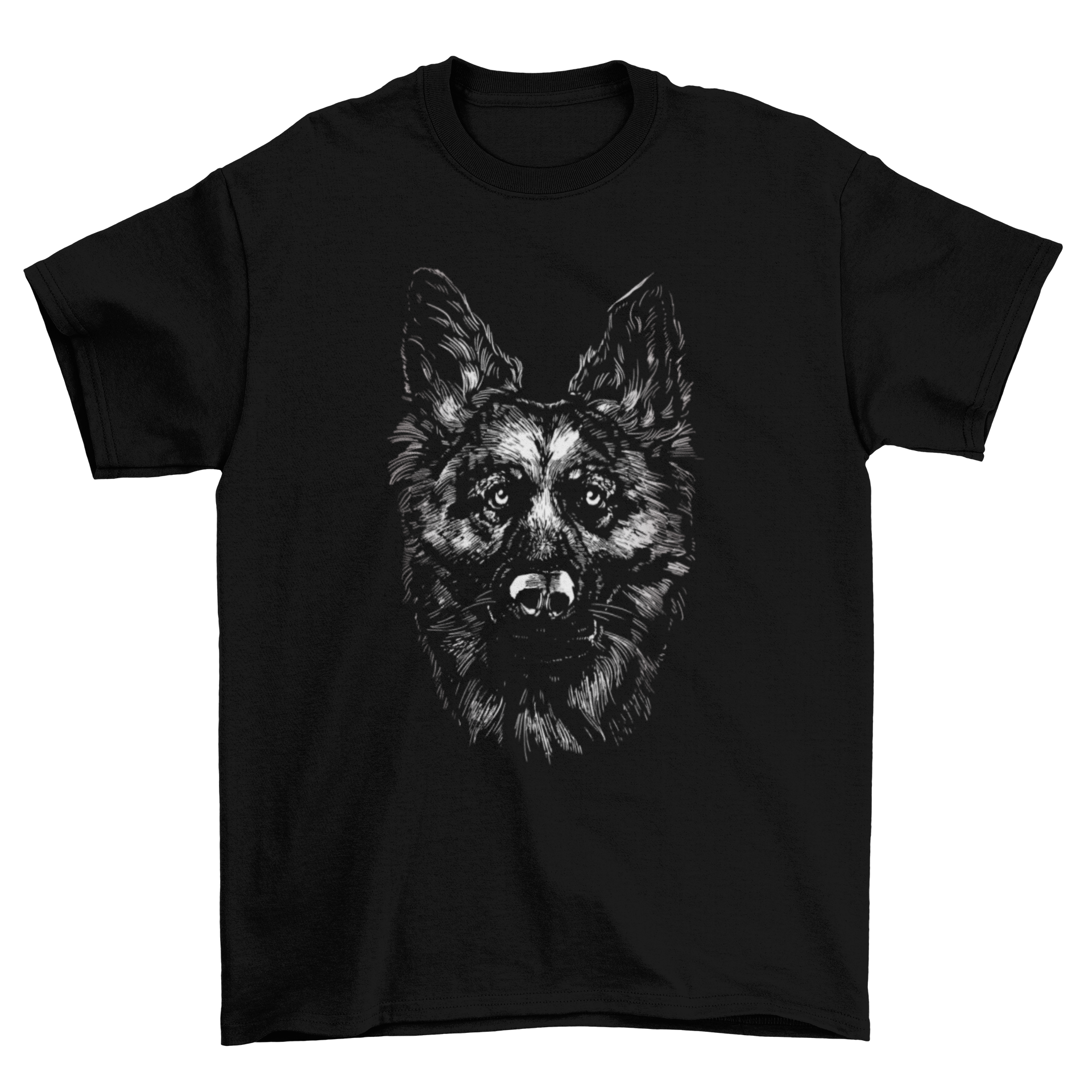 Stylish t-shirt featuring a realistic German shepherd dog design, perfect for dog lovers.