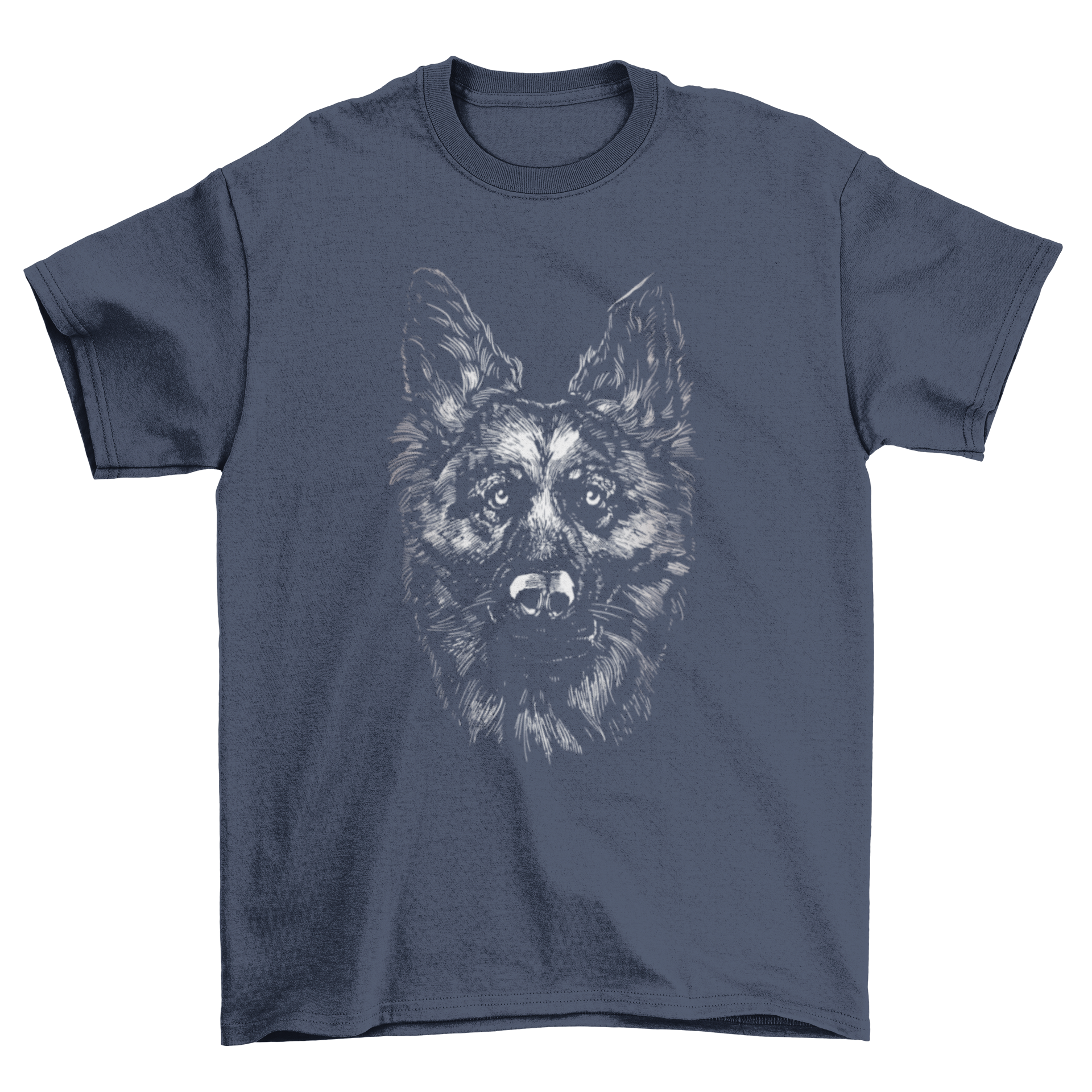 Stylish t-shirt featuring a realistic German shepherd dog design, perfect for dog lovers.