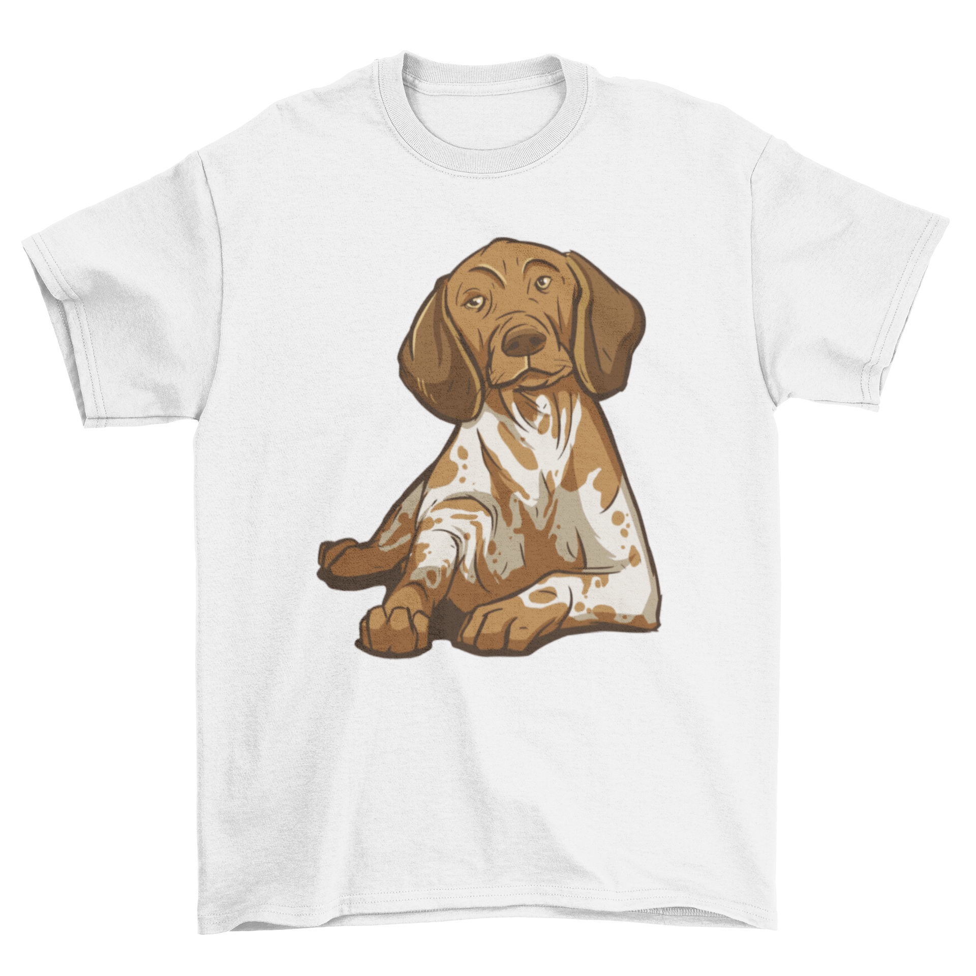 A stylish t-shirt featuring a German Shorthaired Pointer dog lying down, perfect for dog lovers.