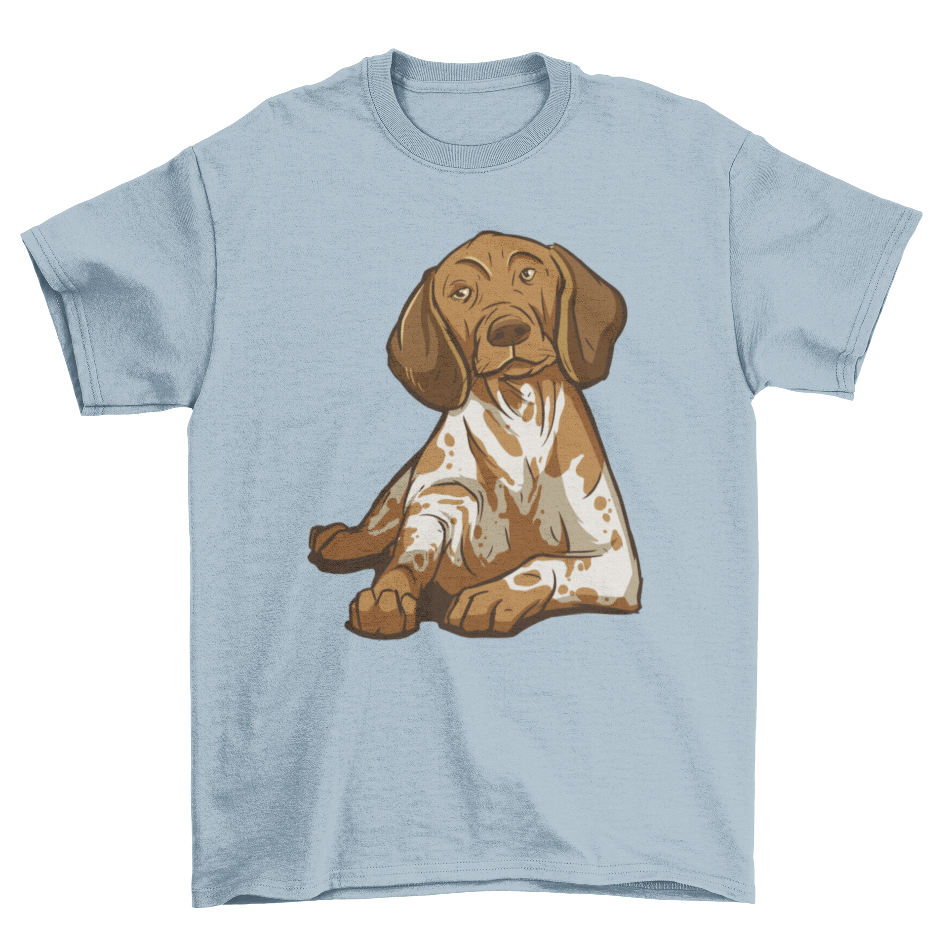 A stylish t-shirt featuring a German Shorthaired Pointer dog lying down, perfect for dog lovers.