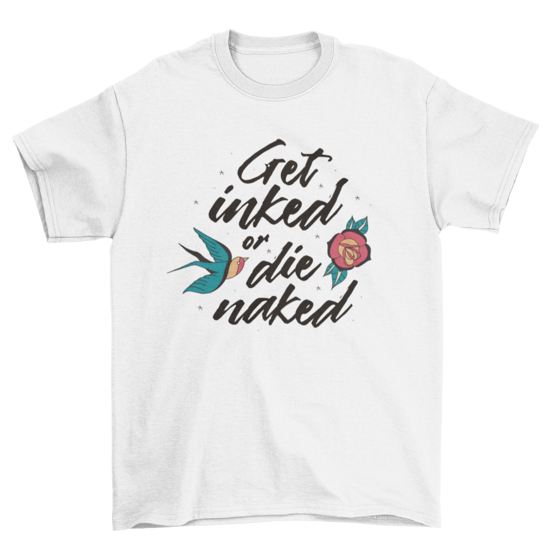 Get Inked tattoo t-shirt design featuring a bold quote in stylish typography.