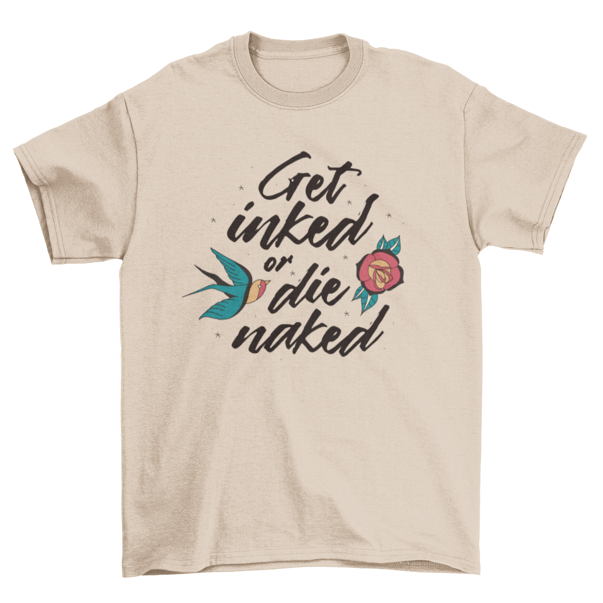 Get Inked tattoo t-shirt design featuring a bold quote in stylish typography.