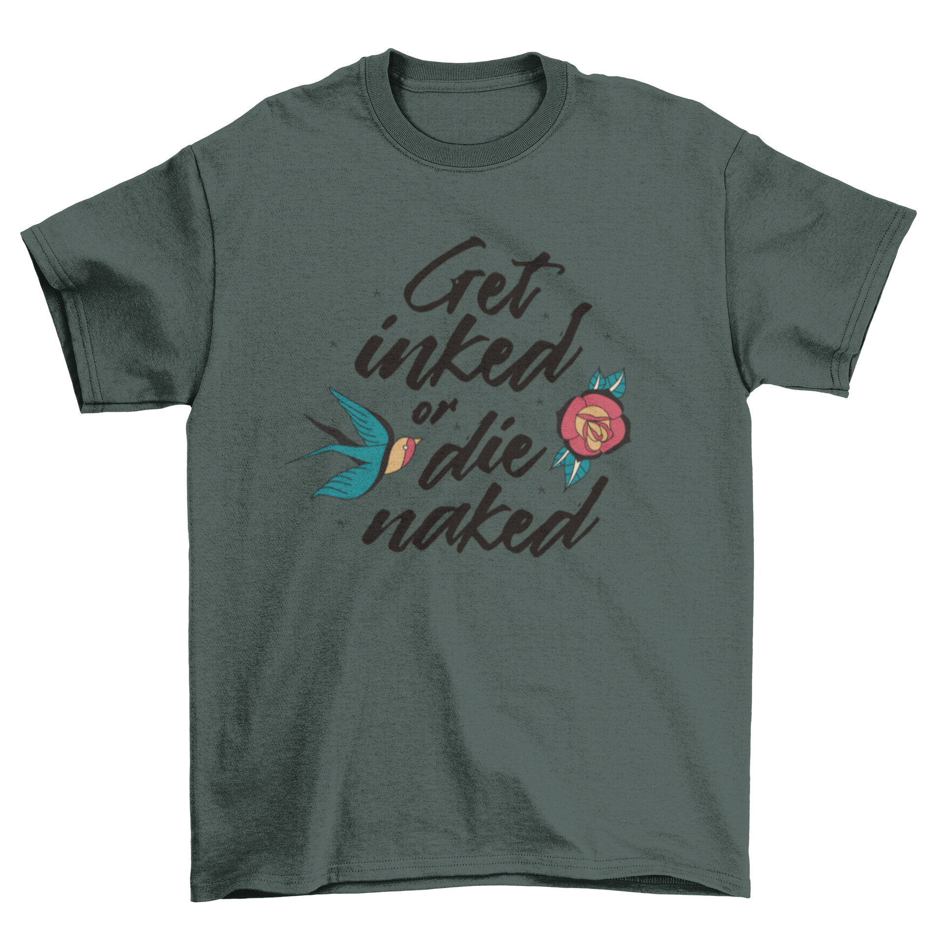 Get Inked tattoo t-shirt design featuring a bold quote in stylish typography.