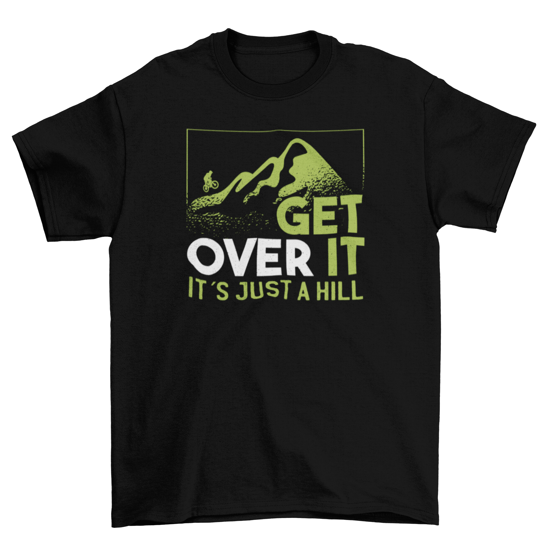 Get Over It T-shirt featuring a mountain illustration and motivational text.