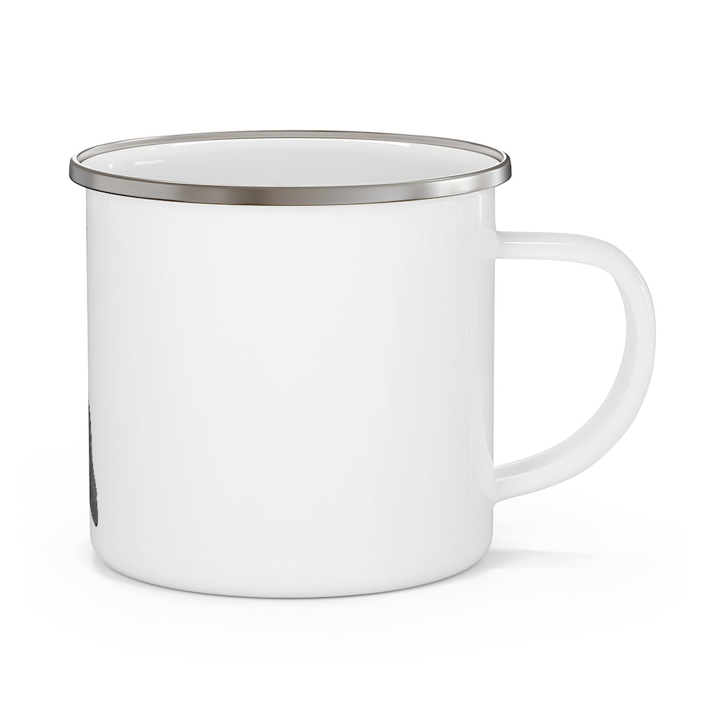 Ghoul Enamel Camping Mug with a stylish design, featuring a C-handle and rounded corners, perfect for outdoor adventures.