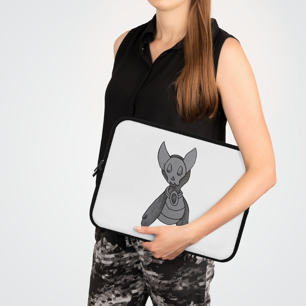 Ghoul Laptop Sleeve featuring a customizable front design and black polyester back, showcasing its water-resistant and durable construction.