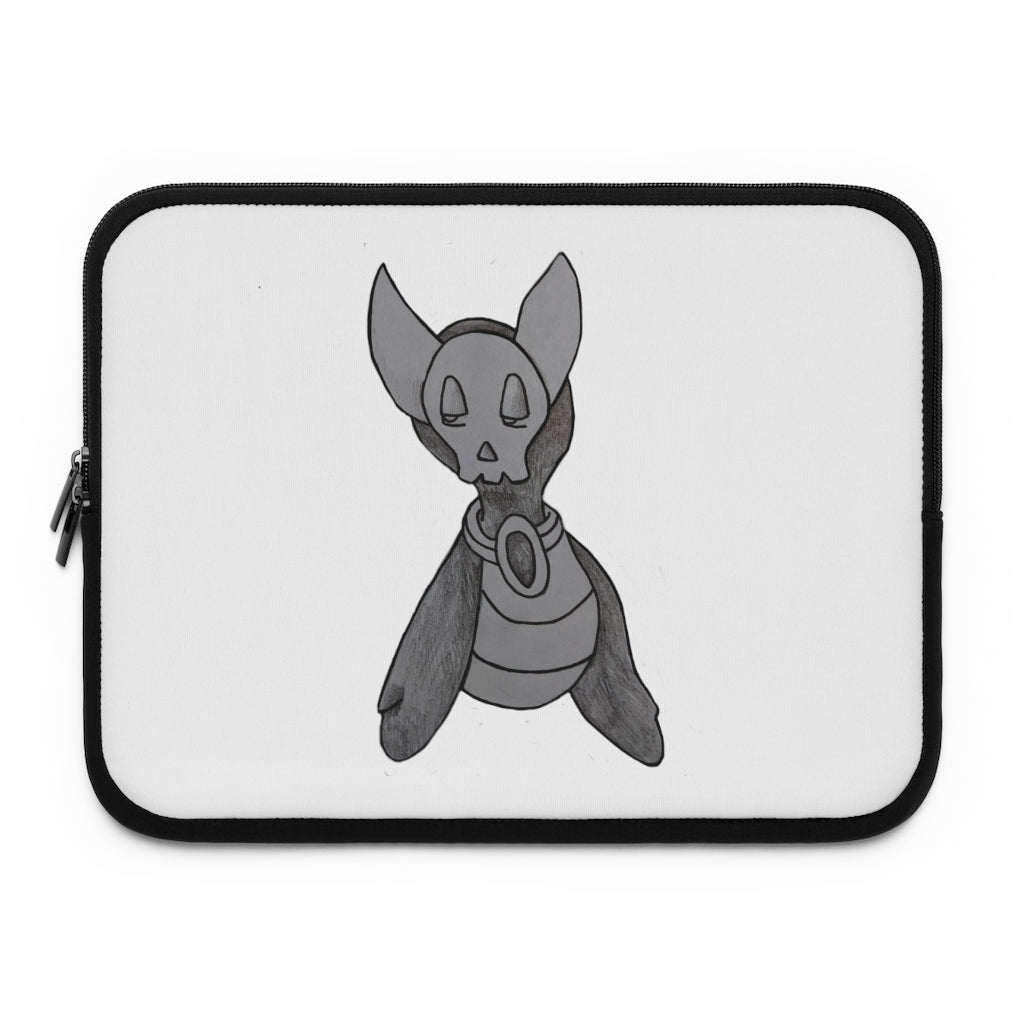 Ghoul Laptop Sleeve featuring a customizable front design and black polyester back, showcasing its water-resistant and durable construction.