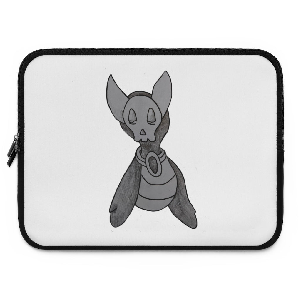 Ghoul Laptop Sleeve featuring a customizable front design and black polyester back, showcasing its water-resistant and durable construction.