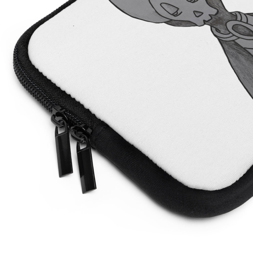 Ghoul Laptop Sleeve featuring a customizable front design and black polyester back, showcasing its water-resistant and durable construction.