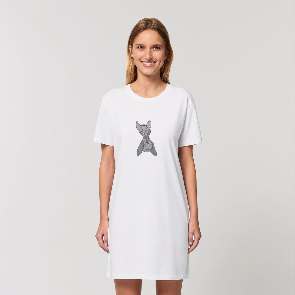 A stylish Ghoul Organic T-Shirt Dress made from 100% organic cotton, featuring a comfortable fit and set-in sleeves.