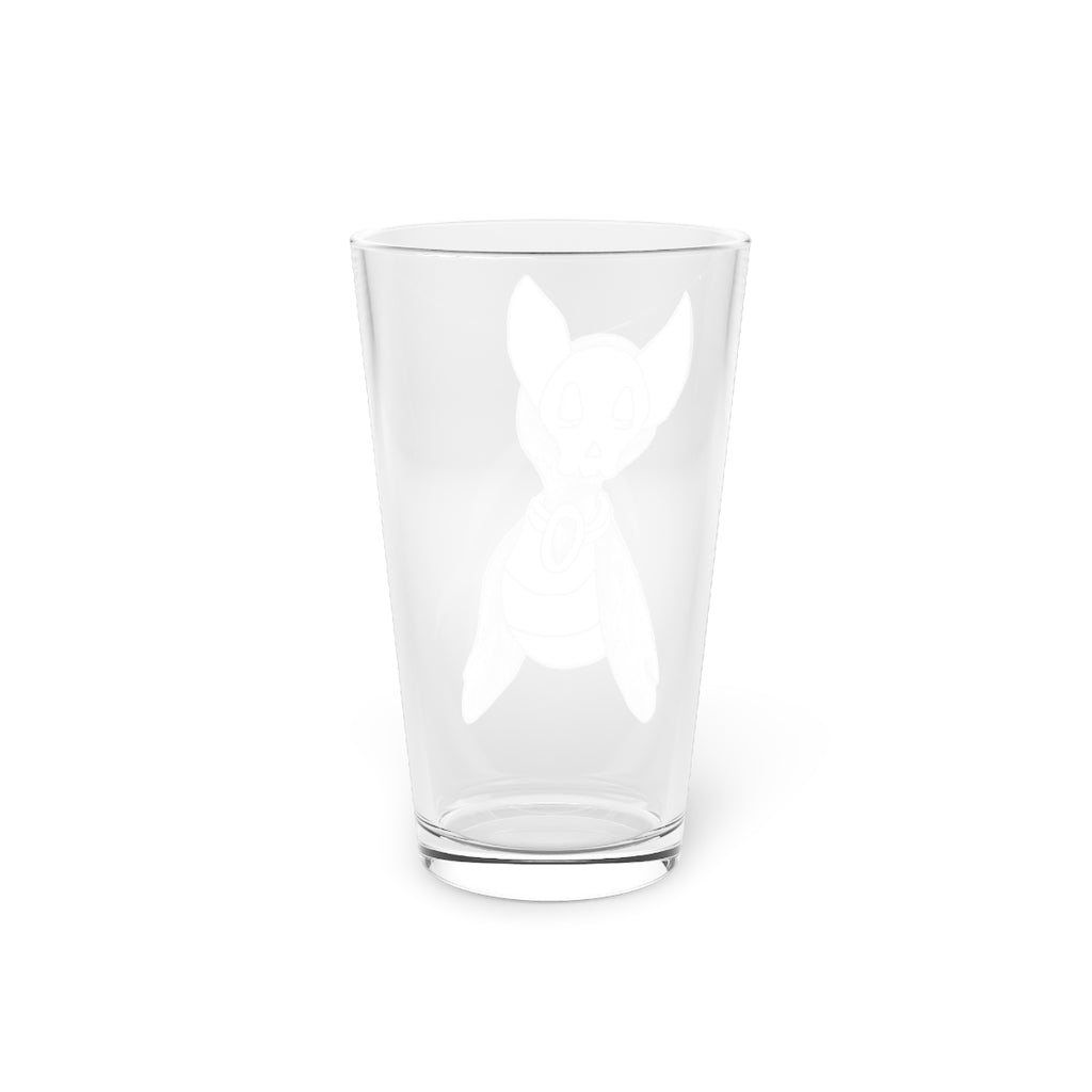 A clear 16oz Ghoul Pint Glass featuring a customizable design, perfect for beverages and gifts.