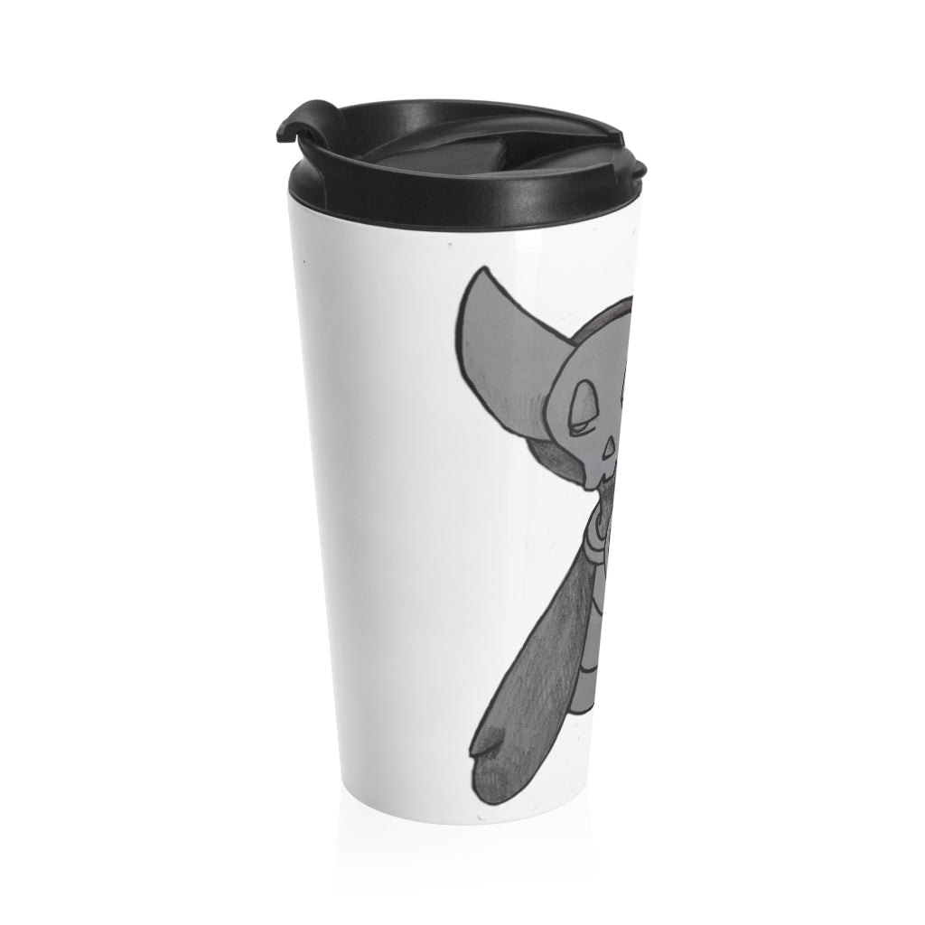 Ghoul Stainless Steel Travel Mug with a sleek design, featuring a black plastic lid and high-quality sublimation printing.