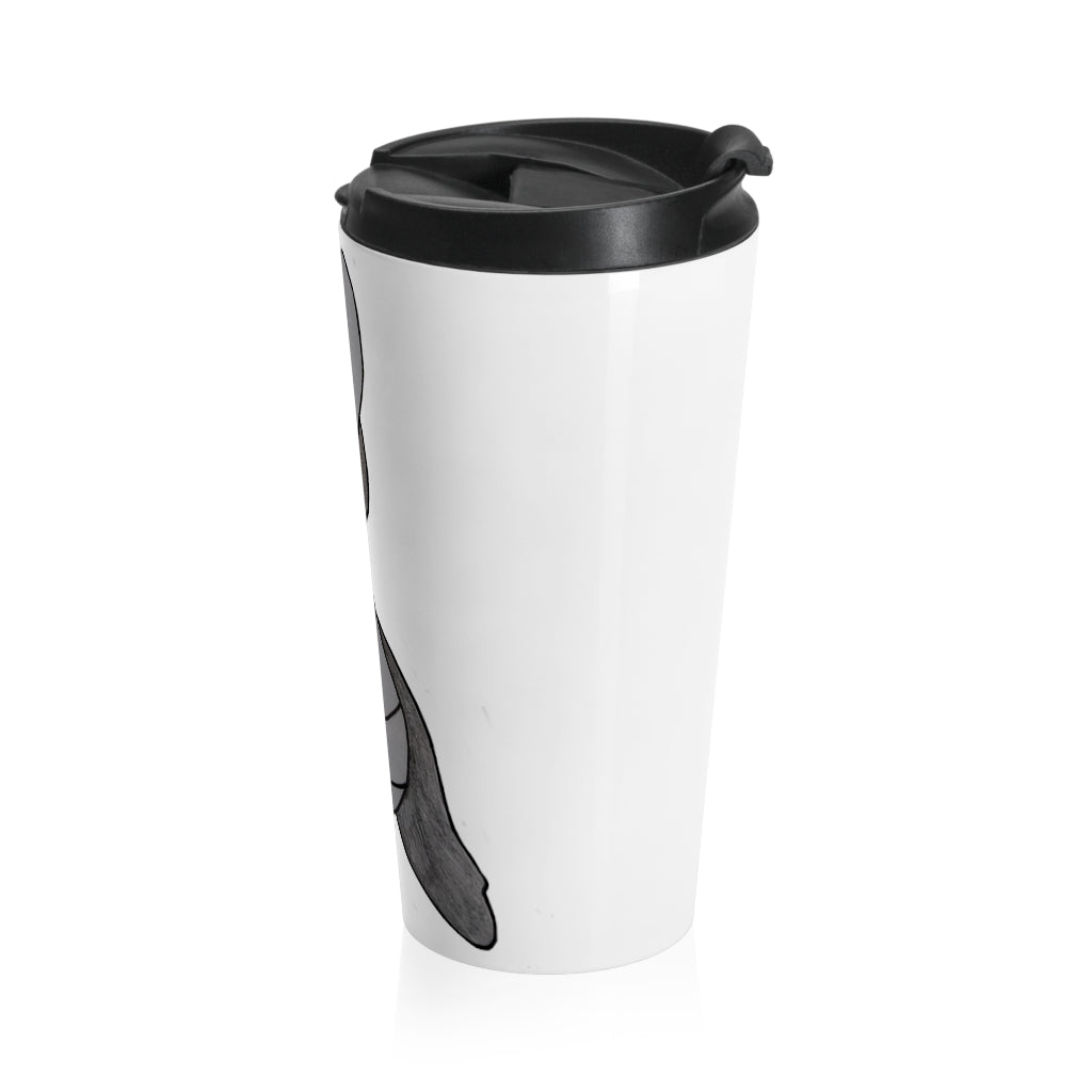 Ghoul Stainless Steel Travel Mug with a sleek design, featuring a black plastic lid and high-quality sublimation printing.