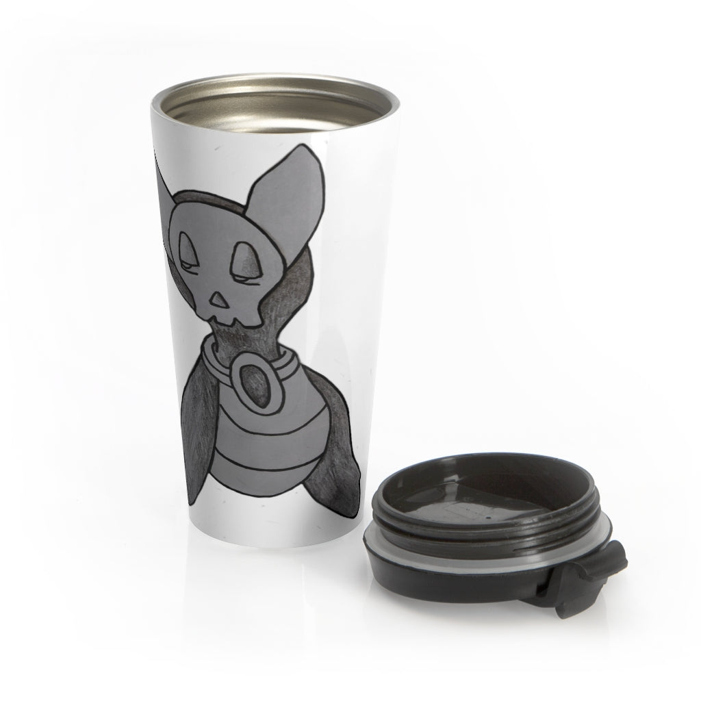 Ghoul Stainless Steel Travel Mug with a sleek design, featuring a black plastic lid and high-quality sublimation printing.