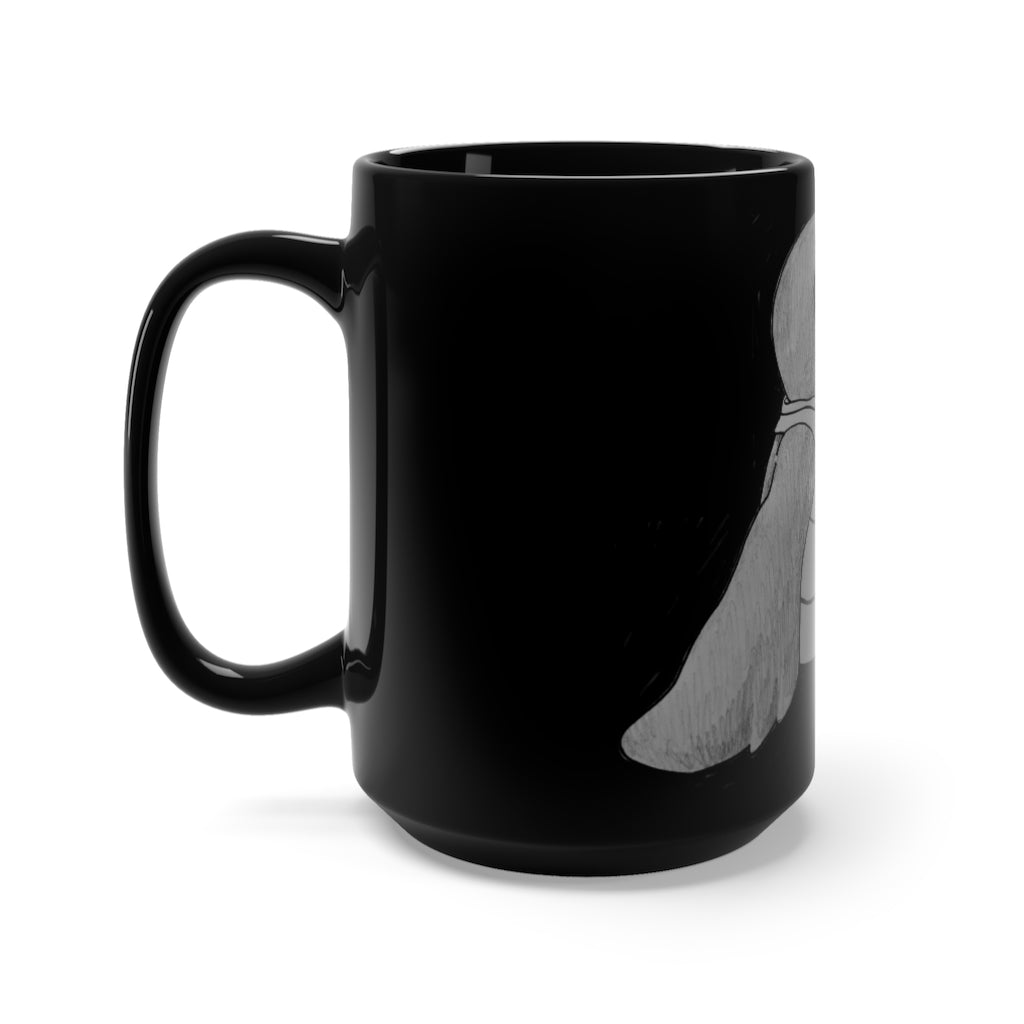 Ghoulaba Black Mug 15oz featuring a sleek black ceramic design with rounded corners and a comfortable C-handle, perfect for coffee and tea.