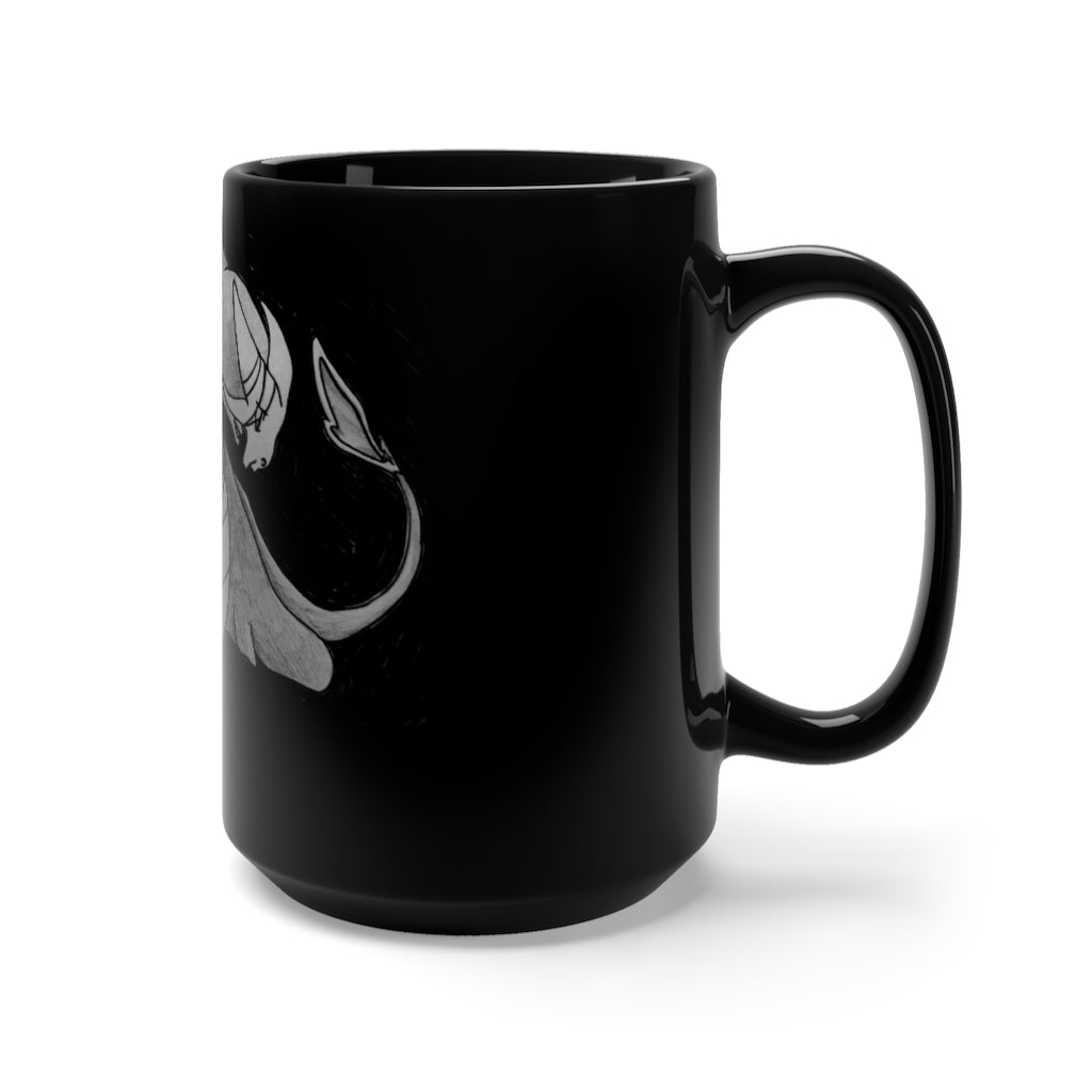 Ghoulaba Black Mug 15oz featuring a sleek black ceramic design with rounded corners and a comfortable C-handle, perfect for coffee and tea.