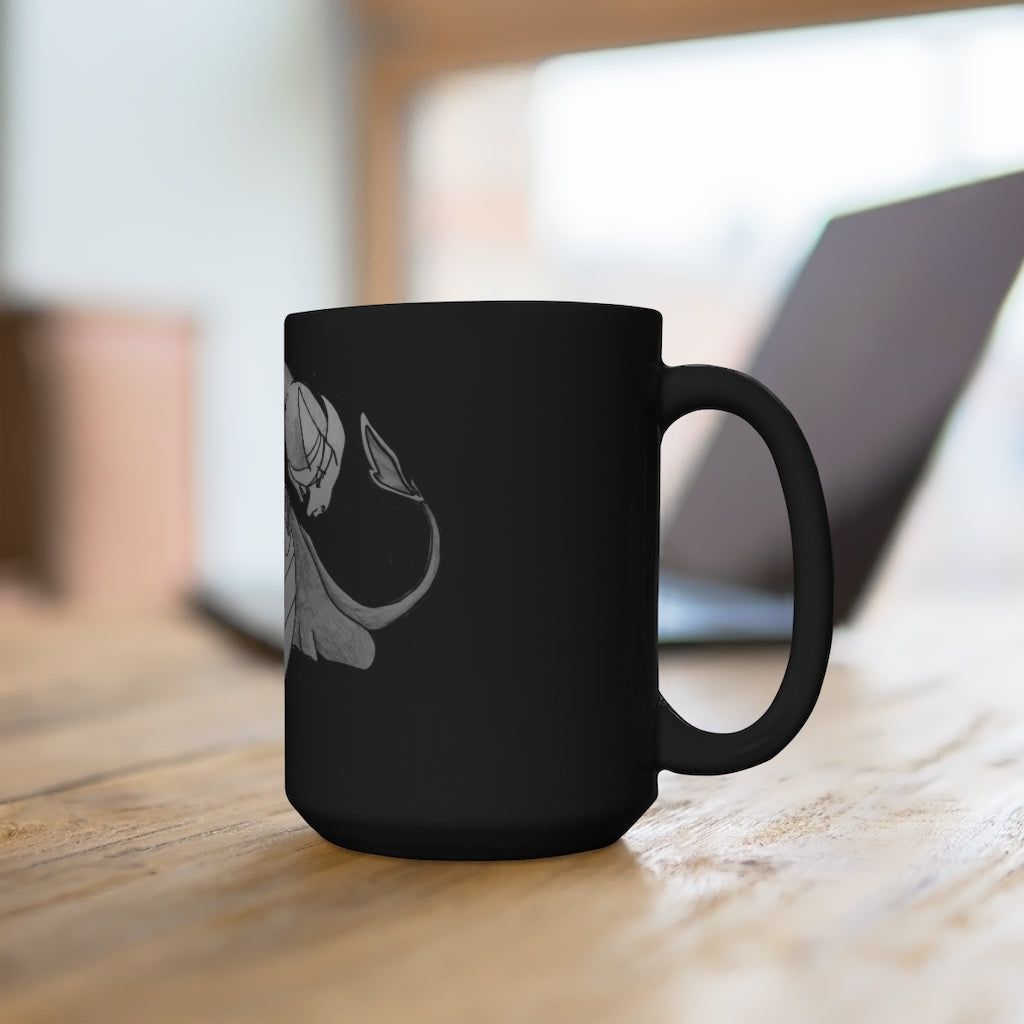 Ghoulaba Black Mug 15oz featuring a sleek black ceramic design with rounded corners and a comfortable C-handle, perfect for coffee and tea.