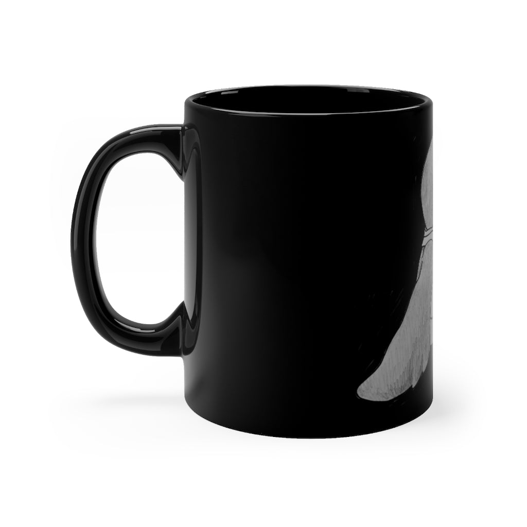 Ghoulaba Black mug 11oz, featuring a sleek black ceramic design with rounded corners and a comfortable C-handle.