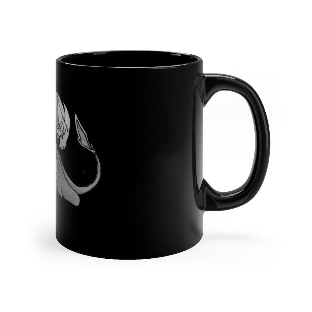 Ghoulaba Black mug 11oz, featuring a sleek black ceramic design with rounded corners and a comfortable C-handle.