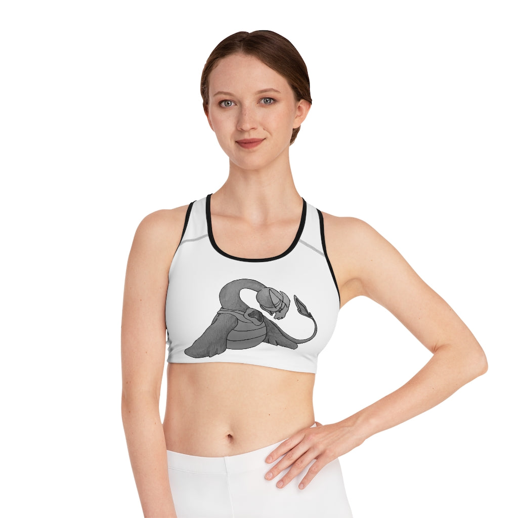 Ghoulaba Sports Bra featuring a customizable all-over print, designed for comfort and support during workouts.