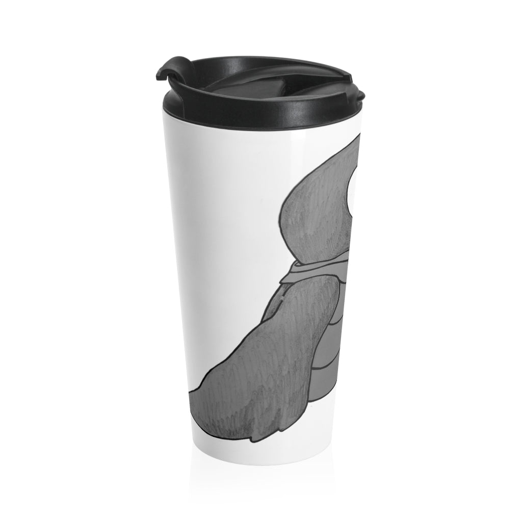 Ghoulaba Stainless Steel Travel Mug with black lid and vibrant design, perfect for coffee and tea lovers.