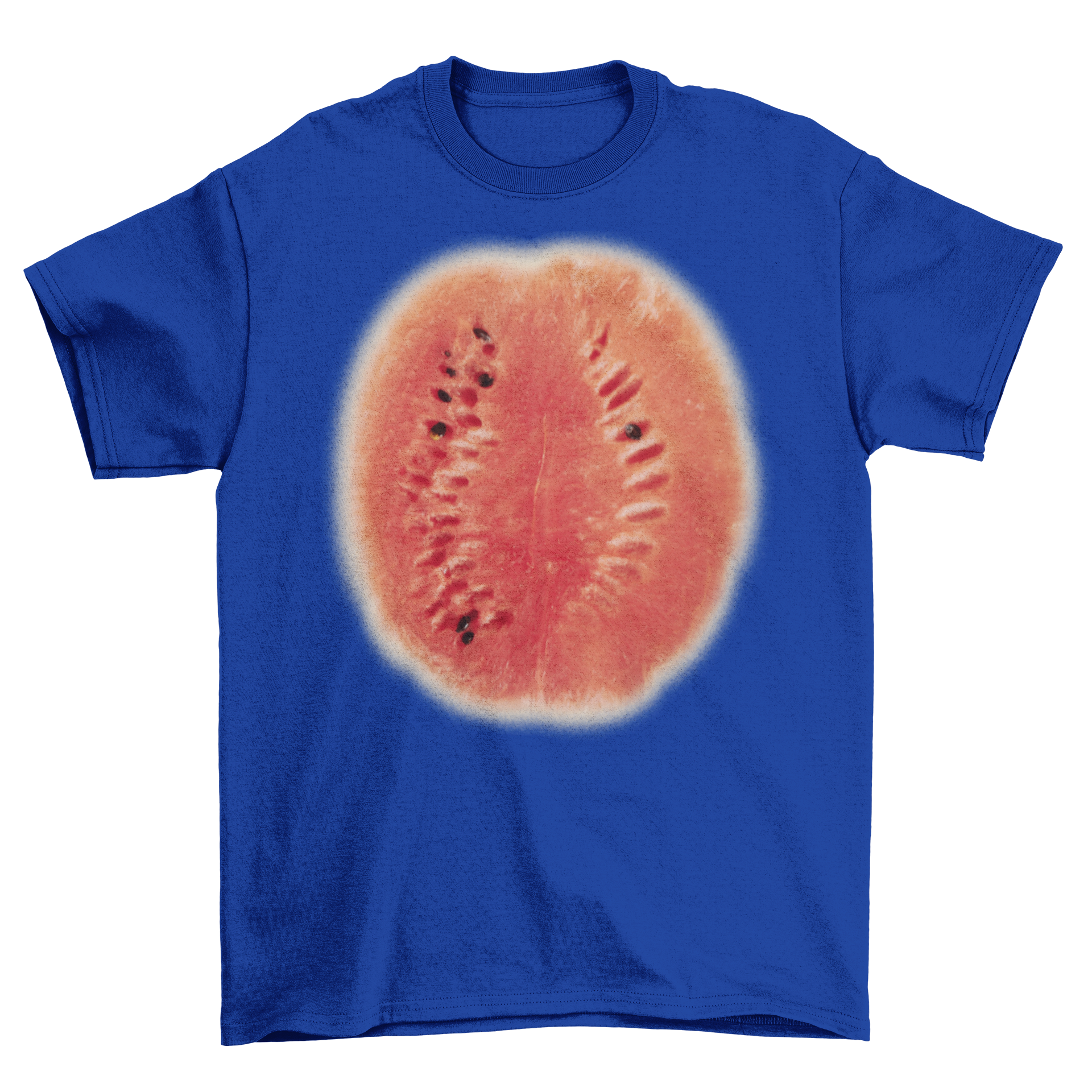 A vibrant t-shirt featuring a large watermelon graphic, perfect for summer wear.