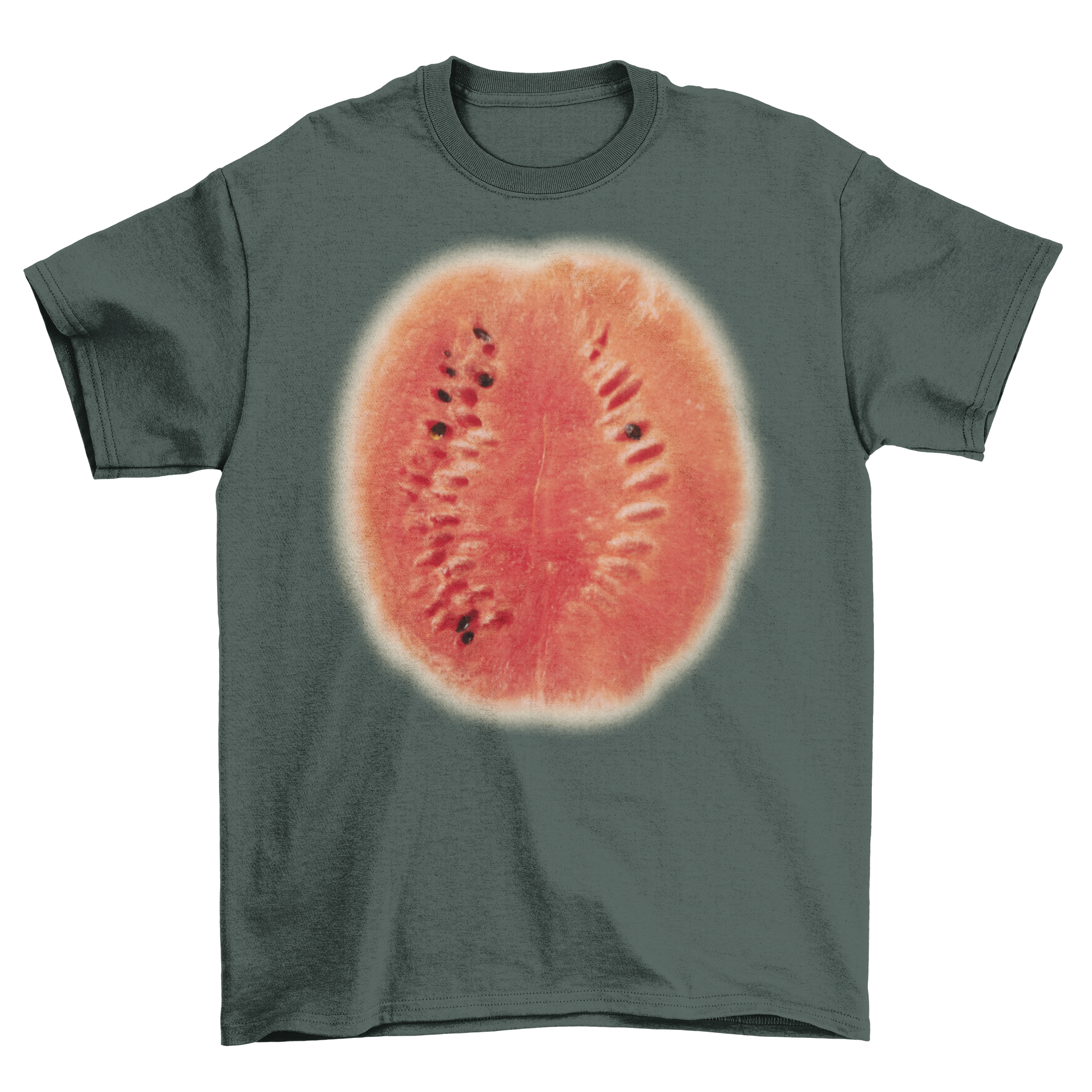 A vibrant t-shirt featuring a large watermelon graphic, perfect for summer wear.