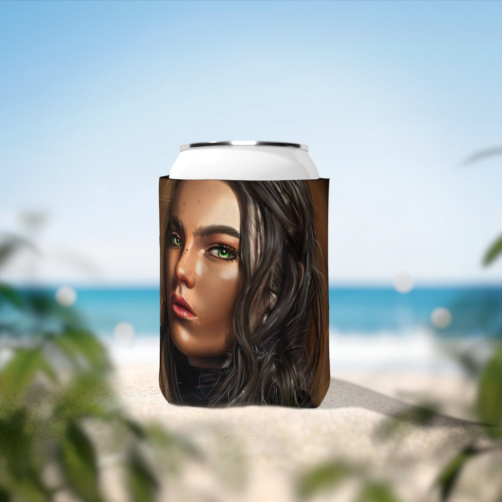 A stylish Girl Can Cooler Sleeve made of durable neoprene, designed to fit standard 12oz cans, featuring a customizable design.