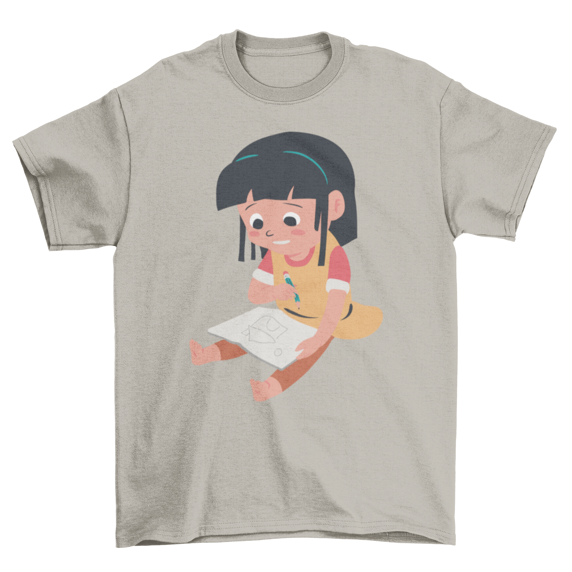 A cute t-shirt featuring a girl drawing a house in a flat style, perfect for kids.