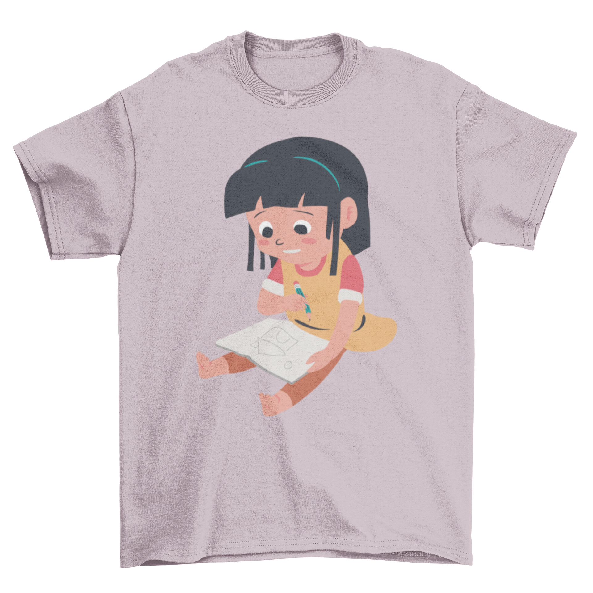 A cute t-shirt featuring a girl drawing a house in a flat style, perfect for kids.